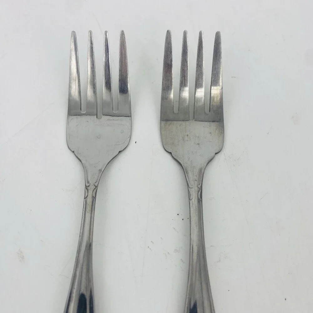 Set of 2 Vintage Customcraft China Stainless Dinner Forks Monogram C Floral